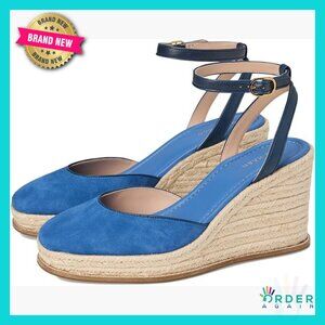 Dutch Blue Suede Wedge Sandals Elegant Chic Ankle Strap Heels Summer